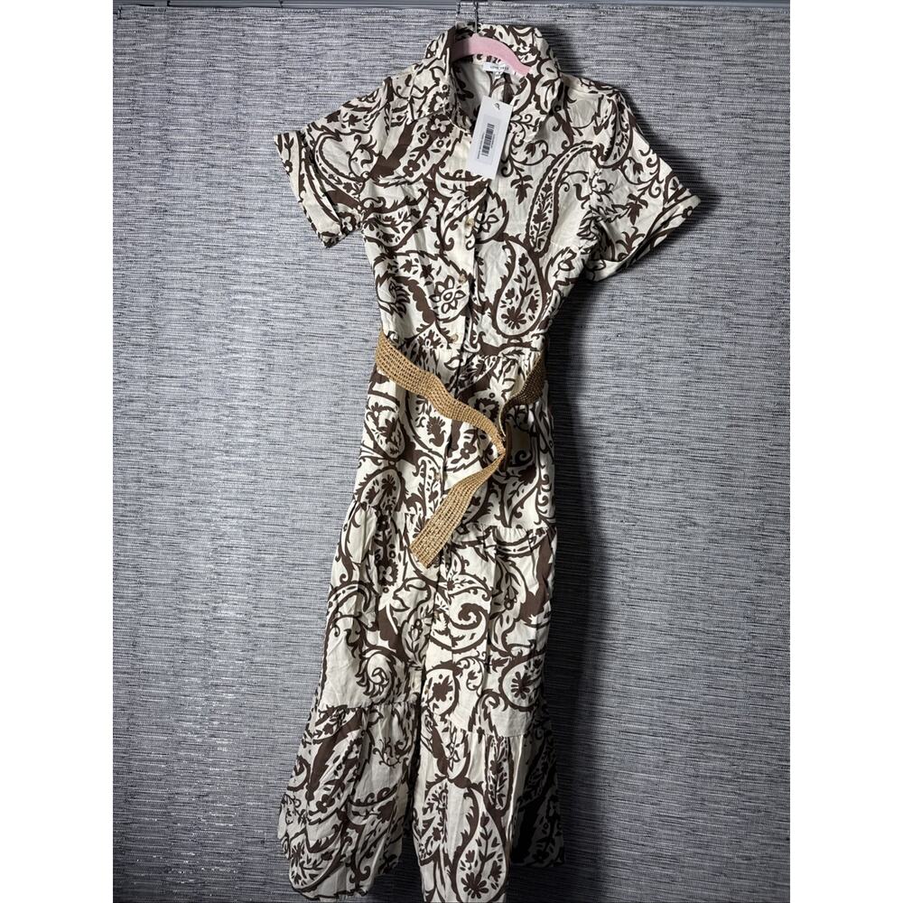 Love Tree Cotton Poplin Foliage Print Midi Dress, Brown, Small - Picture 2 of 8